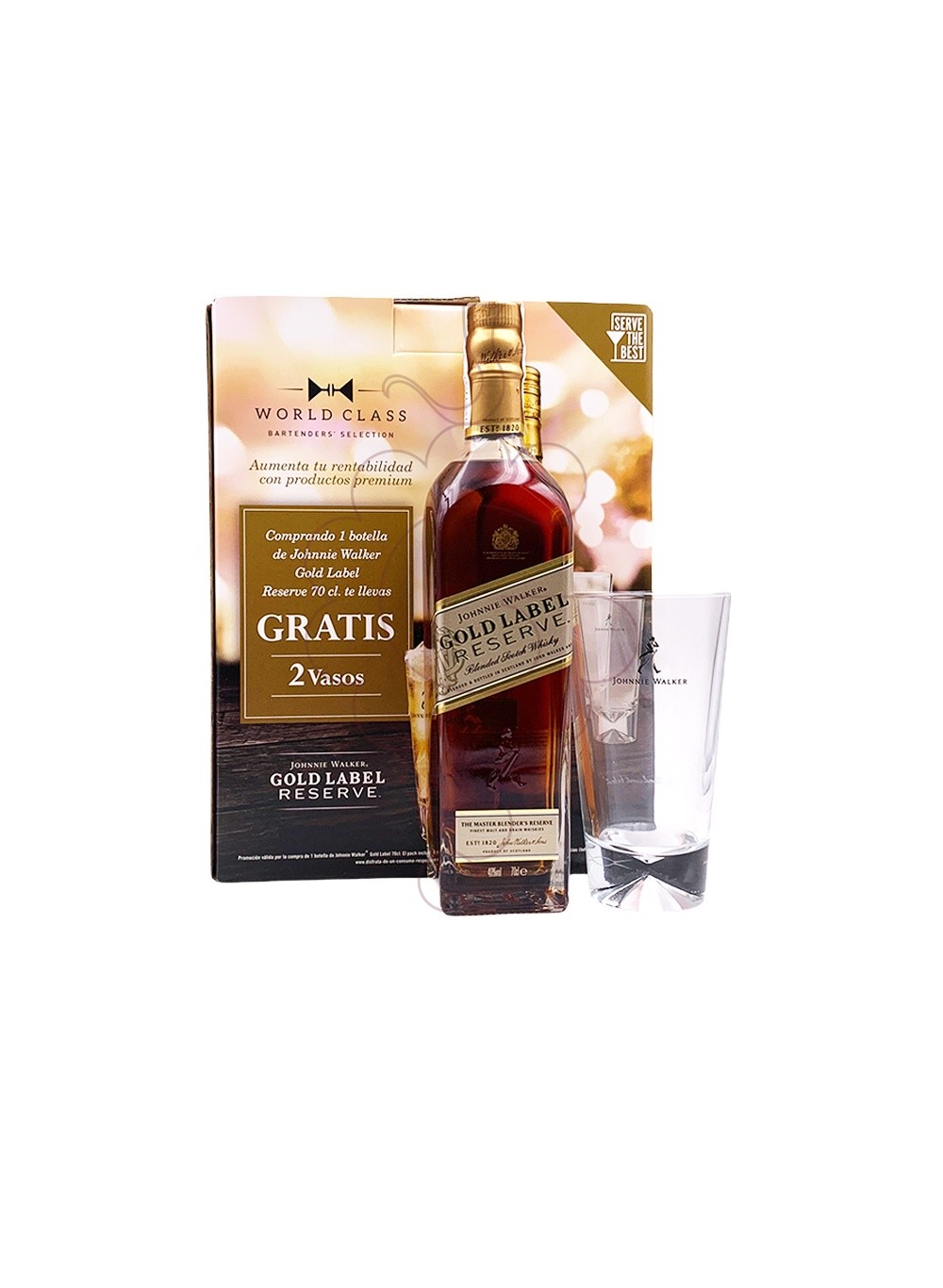 Foto Whisky Johnnie Walker Gold Pack (1 u + 2 vasos)